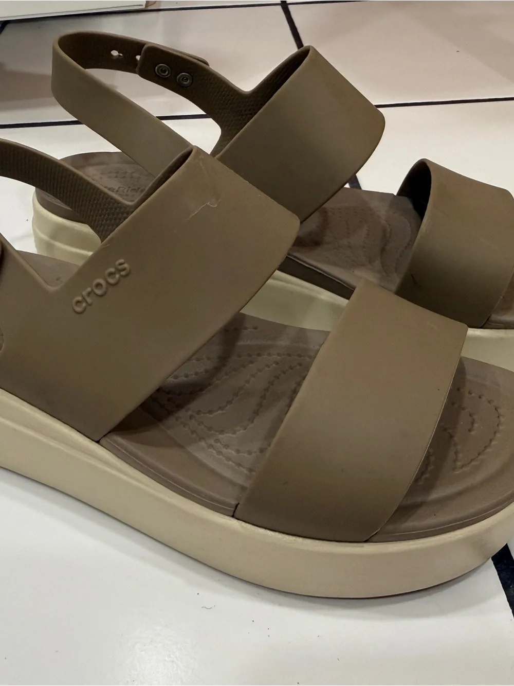 CROCS Women's Olive Taupe Double-Strap Platform Sandals